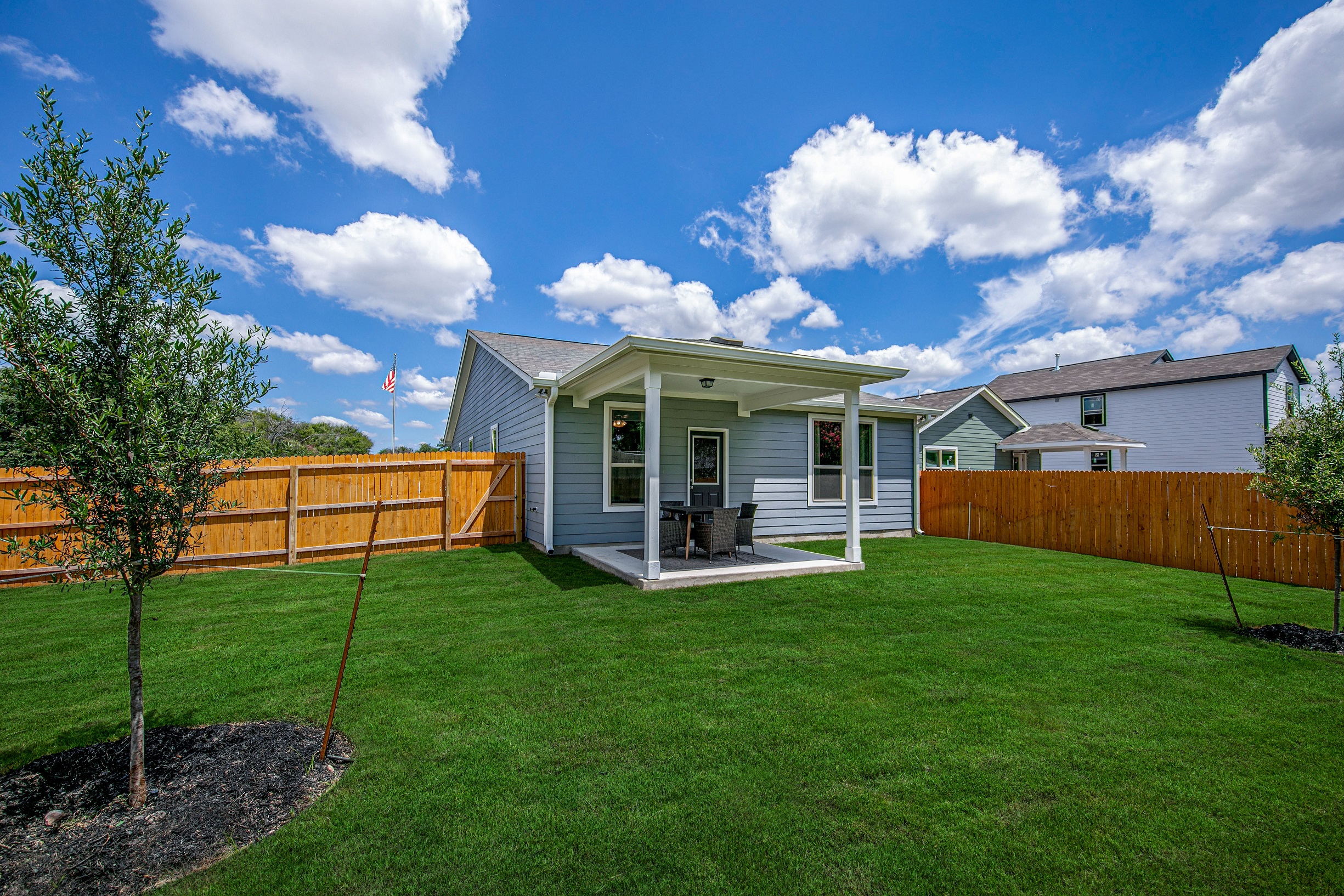 Young trees home exterior