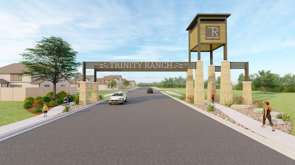 Trinity Ranch secondary entry monument rendering by Century Communities 